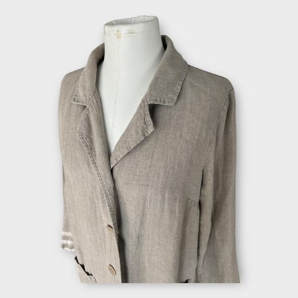 FLAX Long Linen Jacket Duster Natural Beige Women's Small Minimalist Lagenlook - Picture 4 of 12